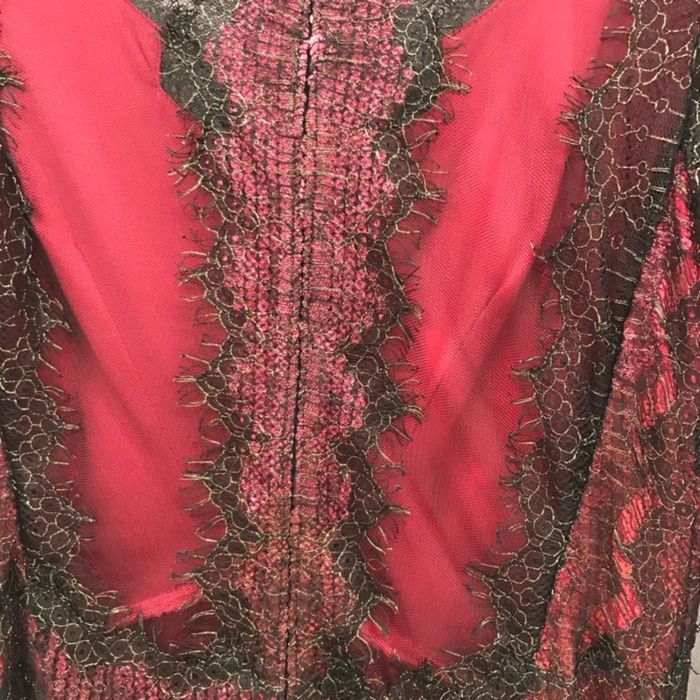 Metallic Chantilly Lace Over Sequin Lace Long Sleeve Gown - Picture 8 of 12
